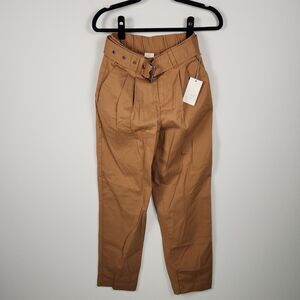 A New Day Straight Pants Burlap Brown Pleat Pocket Belt Zip Size 0